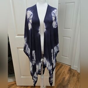 Saachi. Navy and White Tie-Dye "Ruana" Kimono, One Size